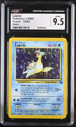 CGC 9.5 MINT+ Lapras 1999 Fossil 10/62 Holo Pokemon Card - Image 1
