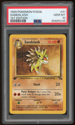 1999 POKEMON FOSSIL 1ST EDITION 41/62 SANDSLASH PSA 10 - Image 1