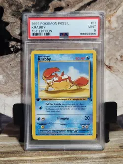 Pokemon PSA 9 MINT Krabby 51/62 Fossil 1st Edition Common - Image 1