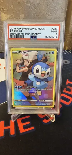 2019 Pokemon Sun & Moon Cosmic Eclipse Piplup Full Art 239/236 PSA 9 - Image 1