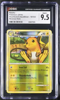 CGC 9.5 MINT+ Raichu HeartGold & SoulSilver 10/123 Reverse Holo Pokemon Card - Image 1