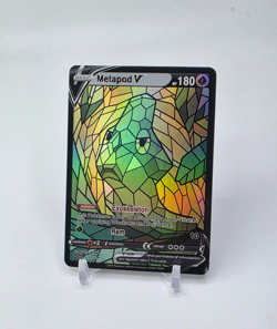 Custom HOLO STAINED GLASS Metapod Card Holo Metapod READ DESCRIPTION BELOW - Image 1