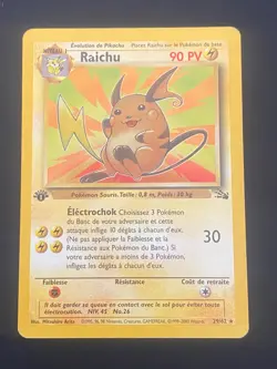 CARTE POKEMON RAICHU 29/62 EDITION 1 FR RARE WIZARDS FOSSILE - TBE/EXC - Image 1