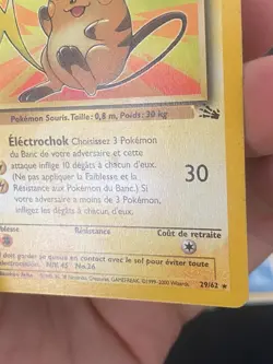 CARTE POKEMON RAICHU 29/62 EDITION 1 FR RARE WIZARDS FOSSILE - TBE/EXC - Image 5