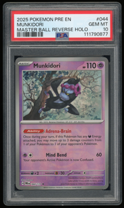 2025 POKEMON SV PRE EN #044/131 MUNKIDORI MASTER BALL REVERSE HOL0 PSA 10 - Image 1