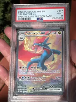 2025 POKEMON JTG EN #187/159 SALAMENCE EX SPECIAL ILLUSTRATION RARE PSA 9 - Image 1