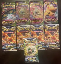 Pokemon TCG: Sword & Shield Pack Lot Of 9 -4 Vivid Voltage Packs -5 Brilliant ⭐ - Image 1