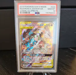 Pokemon Reshiram & Zekrom GX Full Art 222/236 Cosmic Eclipse PSA 10 GEM - Image 1