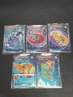 5pc Lot Non-TCG Mega Pokemon Cards Galaxy Peru Licensed Blue Engraved Foil Nm - Image 1