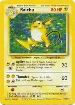 Lightly Played Raichu - 14/102 - Holo Rare - Unlimited Edition Pokemon Base Set - Image 1