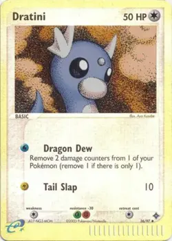Heavily Played Dratini - 26/97 - Uncommon - Reverse Holo Pokemon Dragon - Image 1