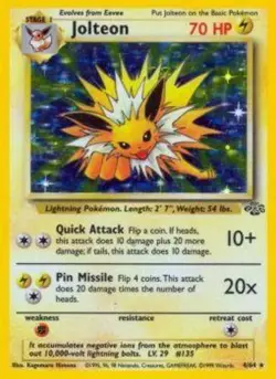 Lightly Played Jolteon - 4/64 - Holo Rare - Unlimited Edition Pokemon Jungle - Image 1