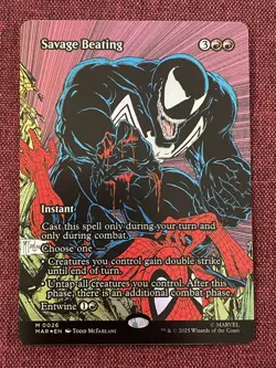 Savage Beating FOIL FULL ART NM/M MTG Spiderman Magic Card - Image 1