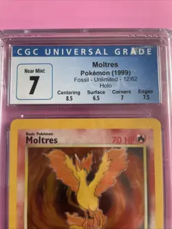 Pokemon Moltres CGC 7 Fossil Unlimited Holo 12/62 Mint Rare PSA - Image 3
