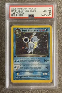 Pokemon Dark Blastoise Team Rocket 1st Edition Holo SWIRL #3 PSA 10 Gem Mint - Image 1