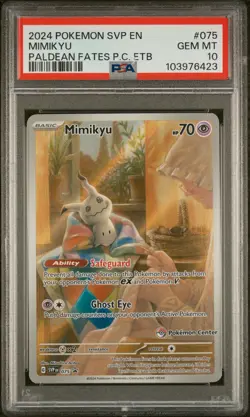 2024 POKEMON PALDEAN FATES POKEMON CENTER ETB PROMO SVP EN #075 MIMIKYU PSA 10 - Image 1