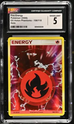 POKEMON CGC 5 EXCELLENT 2006 ex Holon Phantoms Fire Energy 106/110 Holo Rare - Image 1