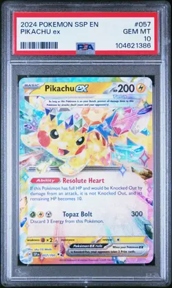 2024 POKEMON SSP EN-SURGING SPARKS #057 PIKACHU EX PSA 10 - Image 1