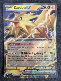 Zapdos EX 145/165 Double Rare Full Art Pokemon Card NM - Image 1