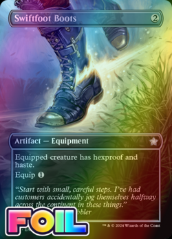 x1 Swiftfoot Boots FDN Foundations MTG 355 FOIL UNCOMMON BORDERLESS M/NM 1x - Image 1