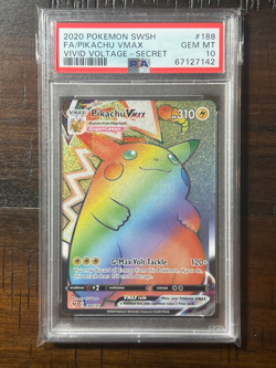 2020 Pokemon SWSH Vivid Voltage Pikachu VMAX 188/185 Secret Rare PSA 10 TOUGH - Image 1