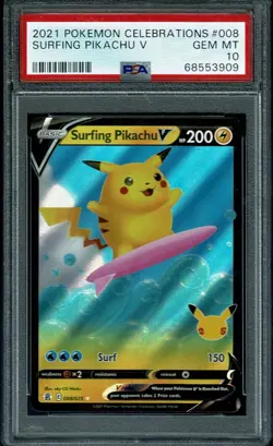 SURFING PIKACHU V 2021 POKEMON SWSH CELEBRATIONS #008 PSA 10 GEM MINT - Image 1