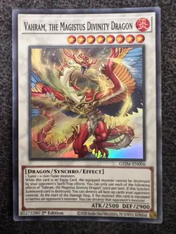 Yugioh Vahram, the Magistus Divinity Dragon GEIM-EN006 Super Rare 1st Edition NM - Image 1