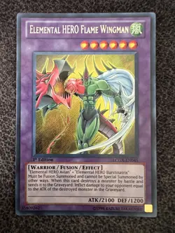 Yugioh Elemental HERO Flame Wingman LCGX-EN045 Secret Rare 1st Edition NM - Image 1