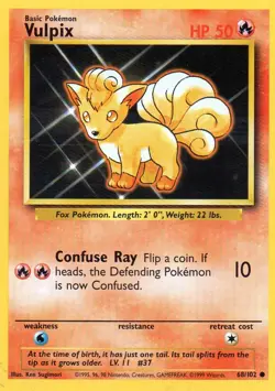 Pokemon Vulpix Card 68/102 Base Set TCG - Image 1