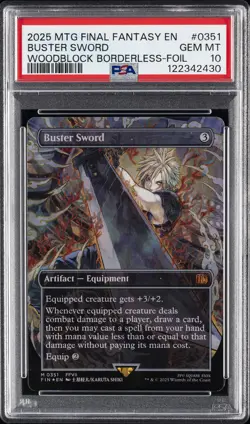 2025 MTG FINAL FANTASY WOODBLOCK BORDERLESS-FOIL #0351 BUSTER SWORD PSA 10 - Image 1