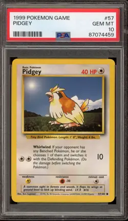 Pokemon Pidgey Base Set Unlimited #57 PSA 10 Gem Mint - Image 1