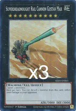 3x Yugioh Superdreadnought Rail Cannon Gustav Max RA04-EN063 Super Rare 1st NM - Image 1
