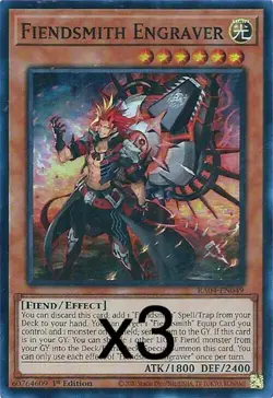3X Yugioh Fiendsmith Engraver RA04-EN049 Super Rare 1st Edition NM - Image 1