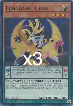 3x Yugioh Lunalight Tiger RA04-EN020 Secret Rare 1st Edition NM - Image 1