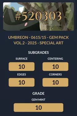 Pokemon TCG UMBREON - 0615/15 - GEM PACK VOL.2 - 2025 - ACE 10 Perfect Subgrades - Image 3
