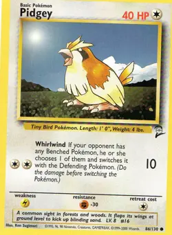 Pokemon Pidgey Card #86/130 Base Set 2 - Image 1