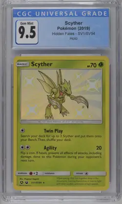 Scyther SV1/SV94 Hidden Fates CGC 9.5 Graded Pokemon Card - Image 1