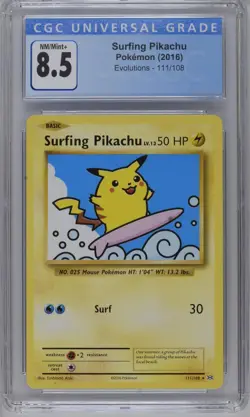 Surfing Pikachu 111/108 XY - Evolutions CGC 8.5 Graded Pokemon Card - Image 1