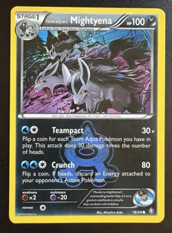 Team Aqua's Mightyena Double Crisis 18/34 Regular Common LP Pokemon TCG - Image 1