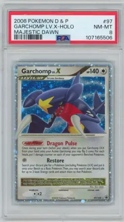 2008 Pokemon D&P Majestic Dawn Garchomp LV.X 97/100 Holo PSA 8 *SWIRL* - Image 1