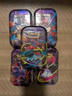 Pokemon TCG Mega Heroes Mini Tin Factory Sealed 5 Mini Tins - Image 1