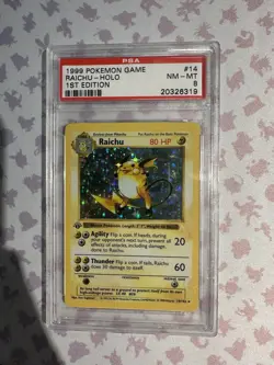 Pokemon Raichu Shadowless Holo Rare Card 14/102 Base Set 1st Edition PSA 8 - Image 1