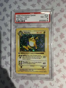 Pokemon Raichu Shadowless Holo Rare Card 14/102 Base Set 1st Edition PSA 8 - Image 3