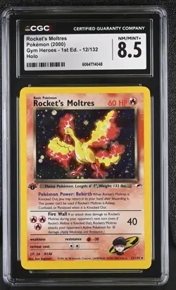 CGC 8.5 Rocket's Moltres Gym Heroes 1st Edition 12/132 Holo Pokemon Card - Image 1