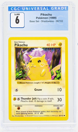 Pikachu Base Set Shadowless Pokemon (1999) CGC 6 - Image 1