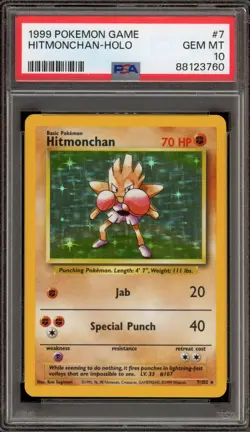 Pokemon Hitmonchan Base Set Unlimited Holo Rare #7 PSA 10 Gem Mint - Image 1