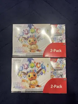Pokemon TCG Prismatic Evolutions ETB with Booster Bundle Costco 2-Pack Sealed X2 - Image 1