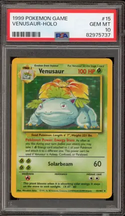 Pokemon Venusaur Base Set Unlimited Holo Rare #15 PSA 10 Gem Mint - Image 1