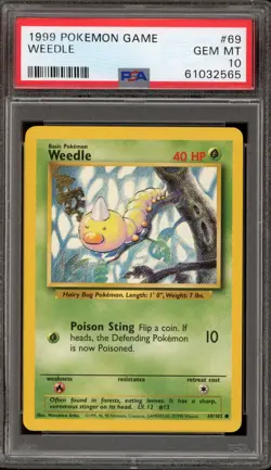 Pokemon Weedle Base Set Unlimited #69 PSA 10 Gem Mint - Image 1