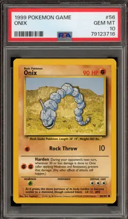 Pokemon Onix Base Set Unlimited #56 PSA 10 Gem Mint - Image 1